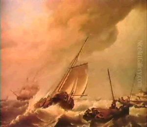 Shipping On A Rough Sea by Johannes Hermanus Koekkoek Snr