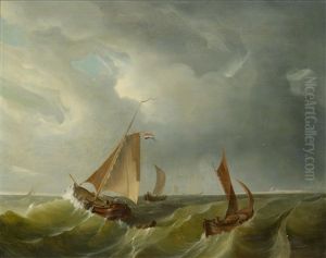 Marine Scene With Ships On The High Sea by Johannes Hermanus Barend Koekkoek