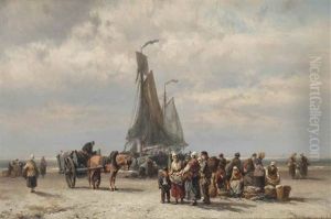 Collecting The Catch At Low Tide