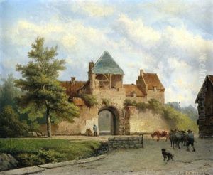 Viehtrieb Am Eingang Zum Gehoft by Johannes Hermanus Barend Koekkoek