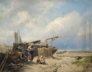 Fischerfamilie Am Strand by Johannes Hermanus Barend Koekkoek