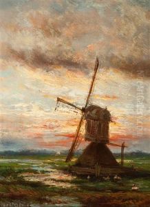 Mill At Sunset by Johannes Hermanus Barend Koekkoek
