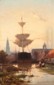 Moored Ships Near Amsterdam by Johannes Hermanus Barend Koekkoek