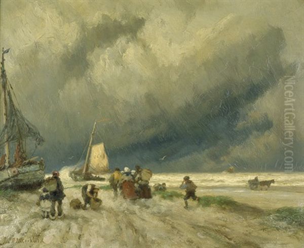 Fischer Am Strand Bei Sturmischem Wetter - view 1