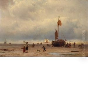View Of A Beach At Low Tide by Johannes Hermanus Barend Koekkoek