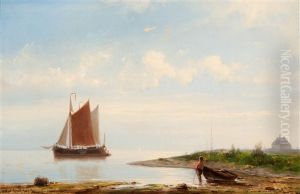 Unloading The Anchored Ship by Johannes Hermanus Barend Koekkoek