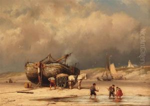 A Bomschuit On The Beach by Johannes Hermanus Barend Koekkoek