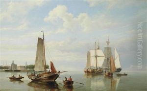 Ships On The Zuiderzee With A View Of Enkhuizen With The Drommedaris And The Zuiderkerk by Johannes Hermanus Barend Koekkoek