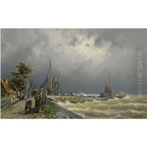 Entering Volendam Harbour by Johannes Hermanus Barend Koekkoek