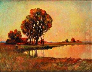 Paysage Avec Personnage Pres D'un Lac