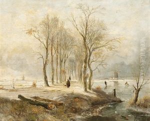 Hollandische Winterlandschaft Mit Figurenstaffage by Johannes Hermanus Barend Koekkoek
