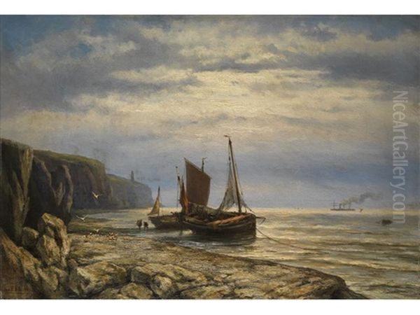 Segelschiffe Mit Fischern An Felsiger Kuste - view 1