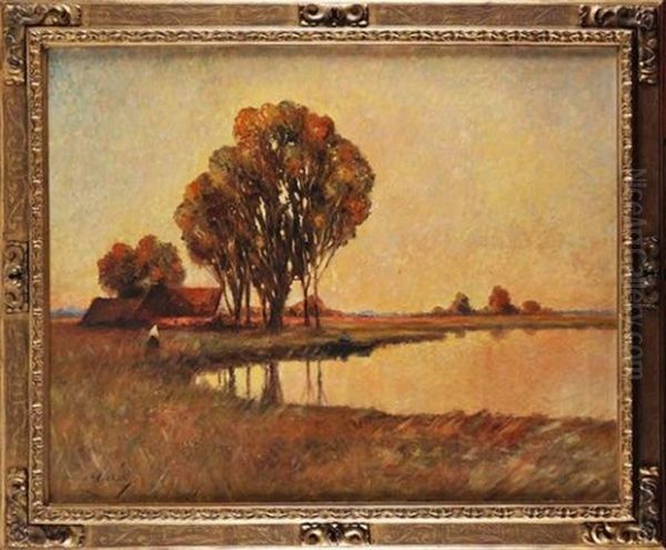 Paysage Avec Personnage Pres D'un Lac - view 1
