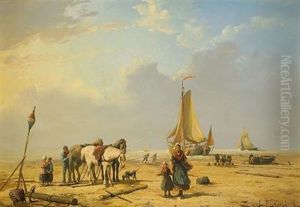 Strandbild Med Figurer by Johannes Hermanus Barend Koekkoek