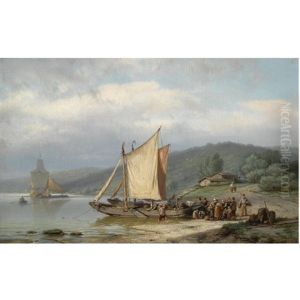 Unloading The Barge by Johannes Hermanus Barend Koekkoek
