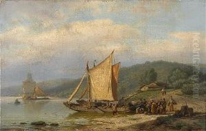 Unloading The Barge by Johannes Hermanus Barend Koekkoek