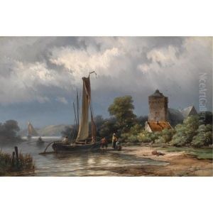 Mooring The Boat by Johannes Hermanus Barend Koekkoek