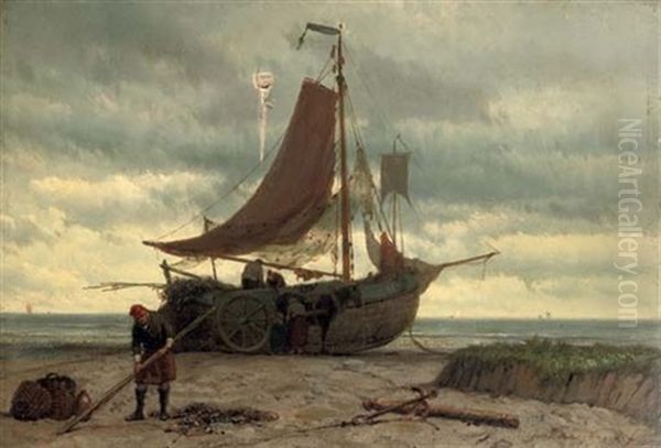 A Beached Bomschuit At Low Tide - view 1