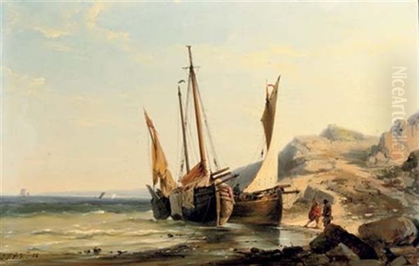 Boats Moored By A Rocky Beach - view 1