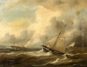 Dutch Fishing Ships On The North Sea by Johannes Hermanus Barend Koekkoek
