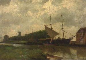 A Moored Tall Ship by Johannes Hermanus Barend Koekkoek