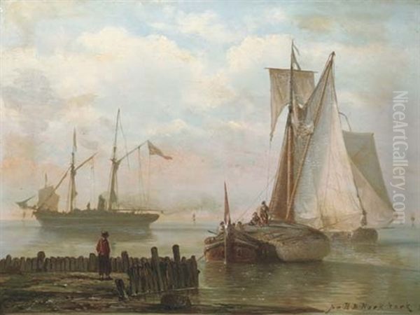 Sailing Vessels And A Steamship On A Calm - view 1
