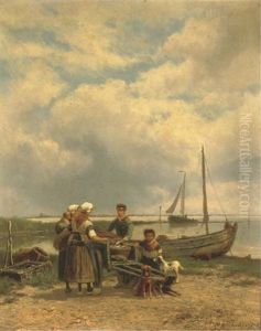 Loading The Catch Onto A Dog-cart by Johannes Hermanus Barend Koekkoek