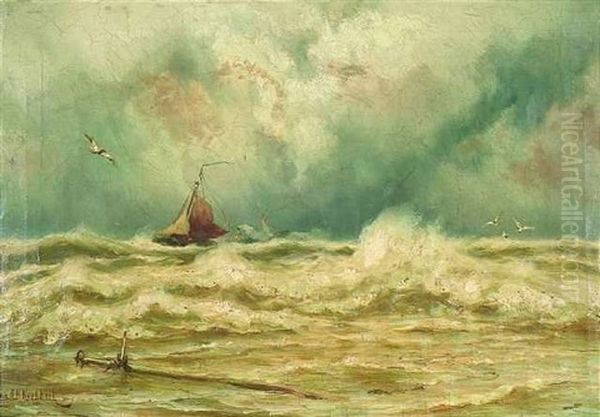 Segelschiff In Aufgewuhlter See Unter Bewolktem Himmel - view 1