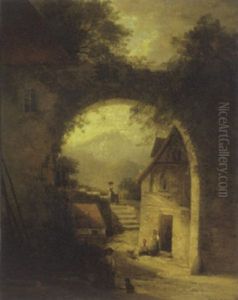 Peasants By A Viaduct, Town Beyond
