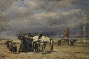 Beim Entladen Des Fischfangs by Johannes Hermanus Barend Koekkoek