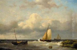 Fishing Boats Off The Dutch Coast by Johannes Hermanus Barend Koekkoek