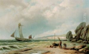 Fishermen Bringing In The Catch by Johannes Hermanus Barend Koekkoek