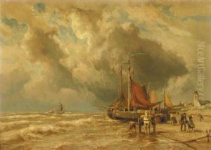 Beached Bomschuiten On The Coast Of Katwijk Aan Zee