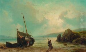 A Beached Fishing Boat by Johannes Hermanus Barend Koekkoek