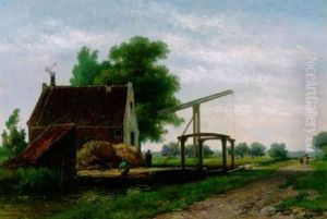 Hollandische Kanallandschaft Mit Ziehbrucke Und Gehoft Links Hollandische Kanallandschaft Mit Ziehbrucke Und Gehoft Links