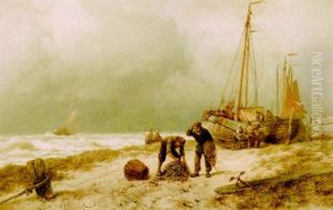 Fishermen Bringing In The Catch by Johannes Hermanus Barend Koekkoek