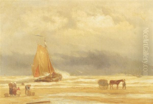 A Coastal Scene With A Shell Fisher, Fishmongers And A Bomschuit In The Surf - view 1