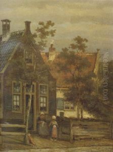 Dutch Street Scene With Mother And Child by Johannes Hermanus Barend Koekkoek