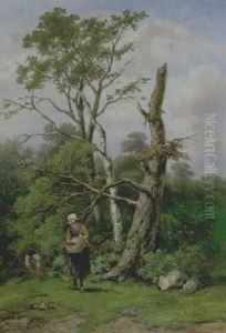 Boomrijk Landschap Met Figuren by Johannes Hermanus Barend Koekkoek