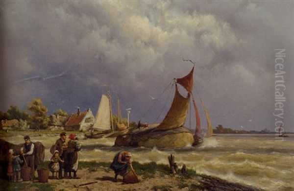 A Haybarge Setting Out In A River Estuary With A Storm Approaching - view 1