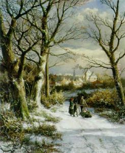 Figures On A Snowy Road by Johannes Hermanus Barend Koekkoek