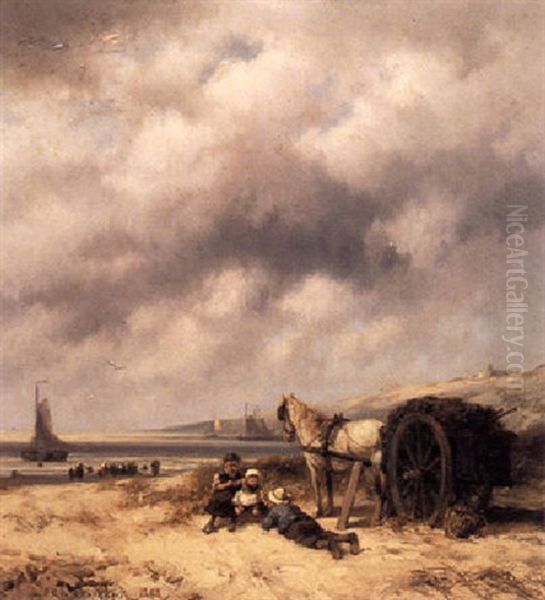 Children With A Horse-cart In The Dunes - view 1