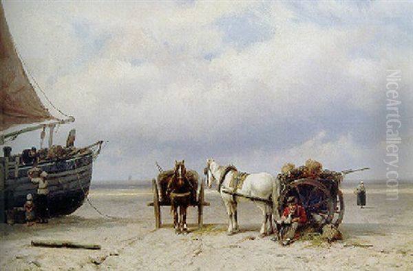 Shellfishers On The Beach Of Zandvoort - view 1