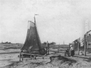 Drooggevallen Vissersboot Nabij Een Huisje (nabij Veere In Zeeland)