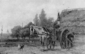 A Peasant Loading A Horse-drawn Cart By A Farm A Peasant Loading A Horse-drawn Cart By A Farm