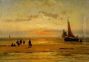Children On A Beach At Sunset Children On A Beach At Sunset