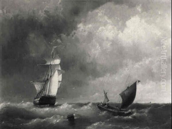 A British Man-of-war Outwardbound On A Rough Sea - view 1
