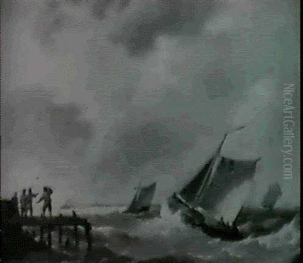 Shipping On An Estuary, With Figures On A Jetty In The Foreground - view 1
