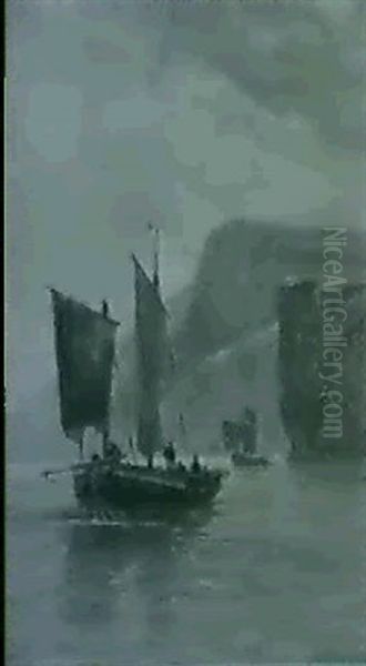 Fishing Vessels Off A Coastline, Evening - view 1