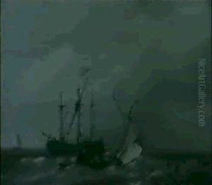 Fishing Vessels In Blustery Weather by Johannes Hermanus Barend Koekkoek